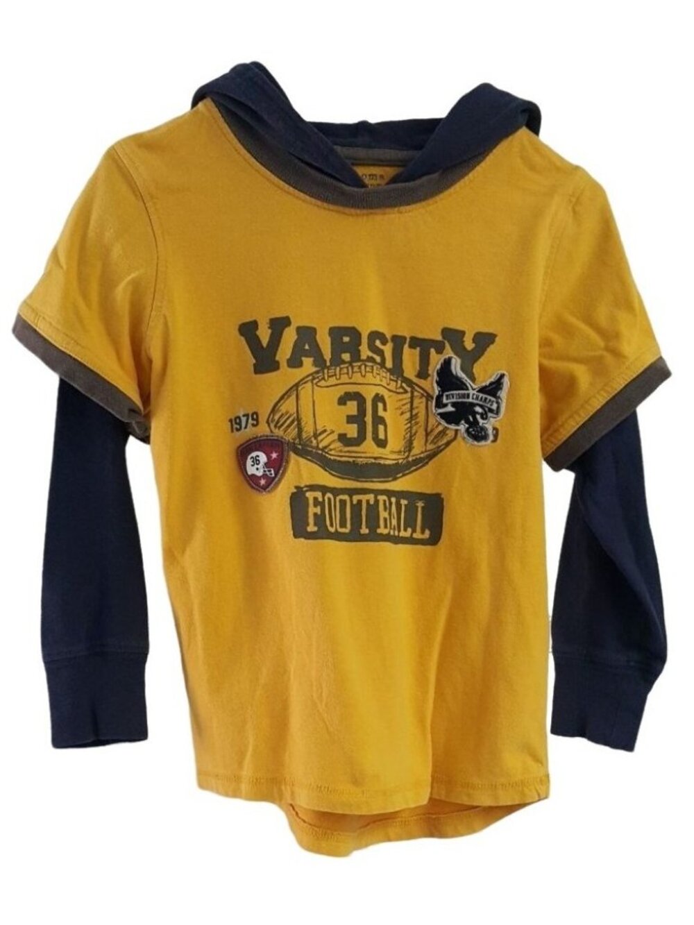 Sonoma Boys Hooded Shirt Yellow Size 5 Medium Mock Layer Varsity Long Sleeve